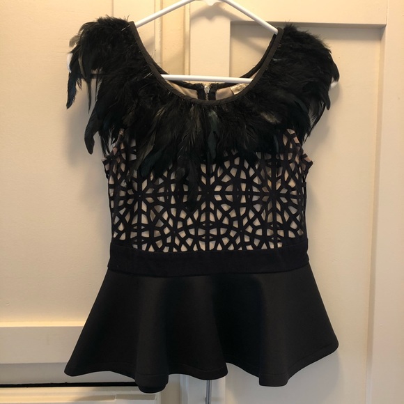 LF Stores Angel Biba Laser cut feather Peplum top - Picture 2 of 4